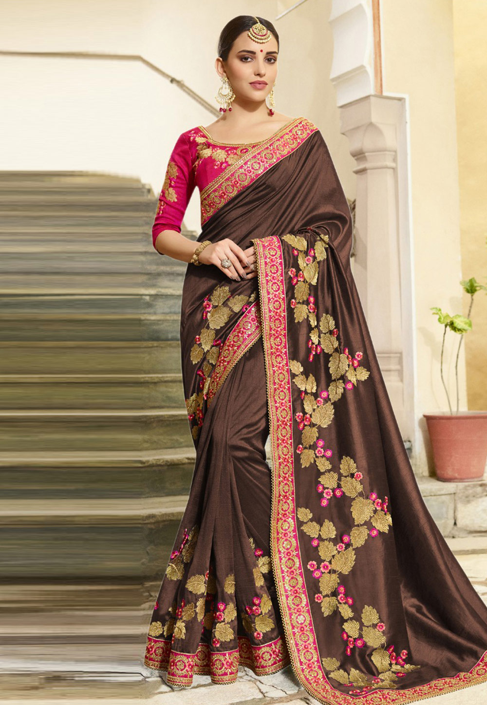 Brown Silk Festival Wear Saree 235020