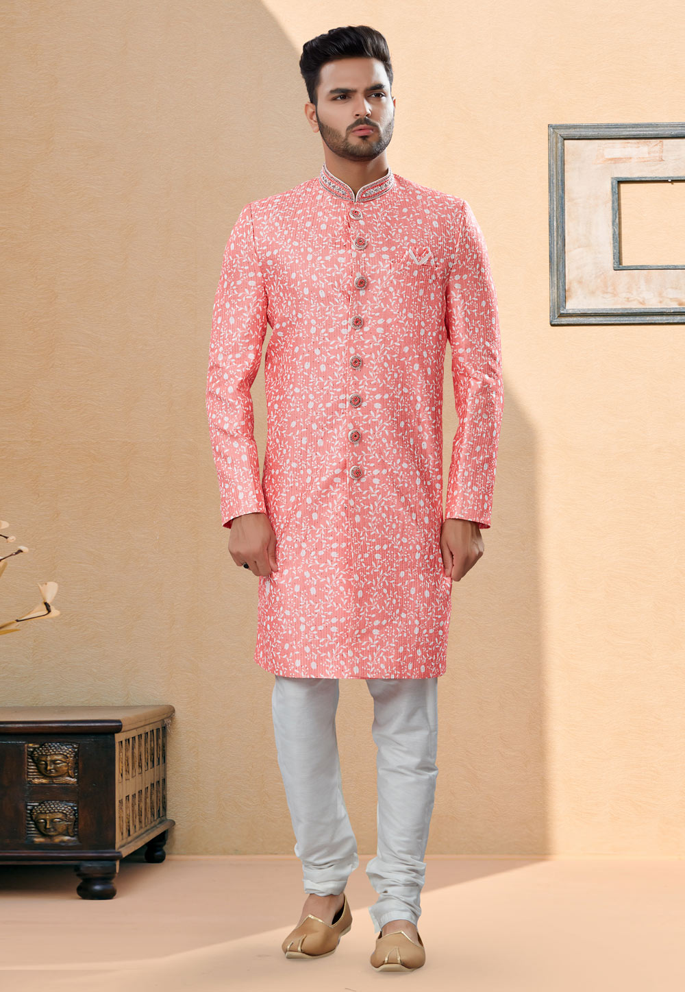 Pink Jacquard Indo Western Suit 252018