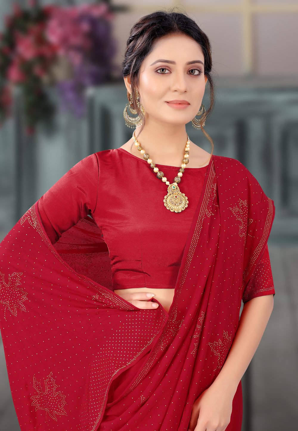 Trending | $129 - $193 - Red Ruffle Pure Crepe Saree and Red Ruffle Pure  Crepe Sari Online Shopping