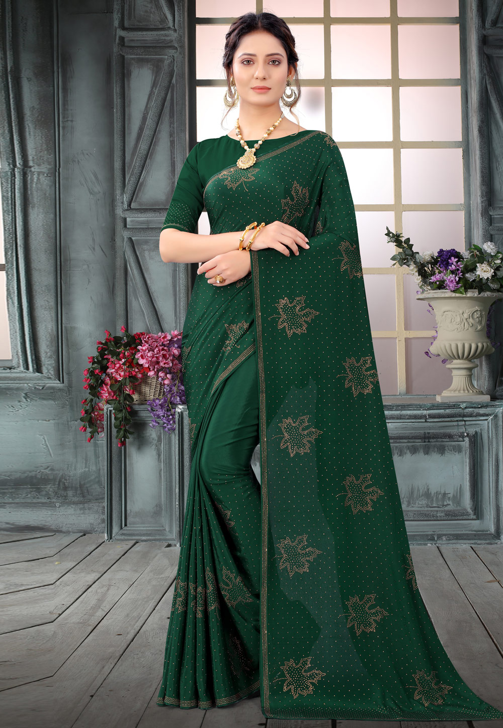 Green Crepe Festival Wear Saree 234252