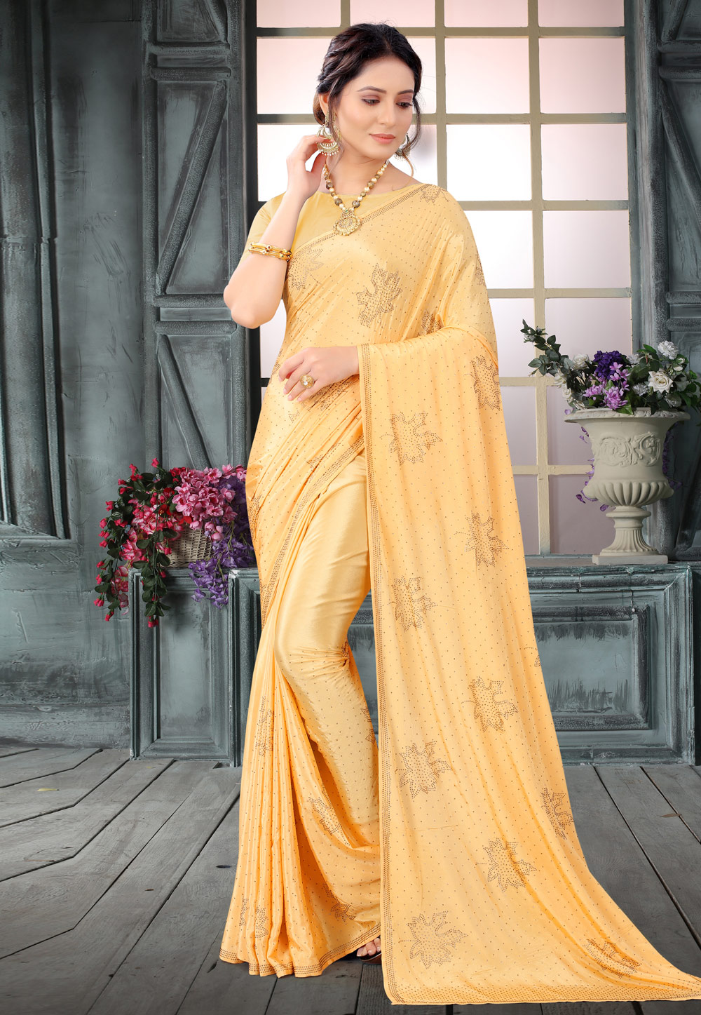 Yellow Crepe Saree With Blouse 234255