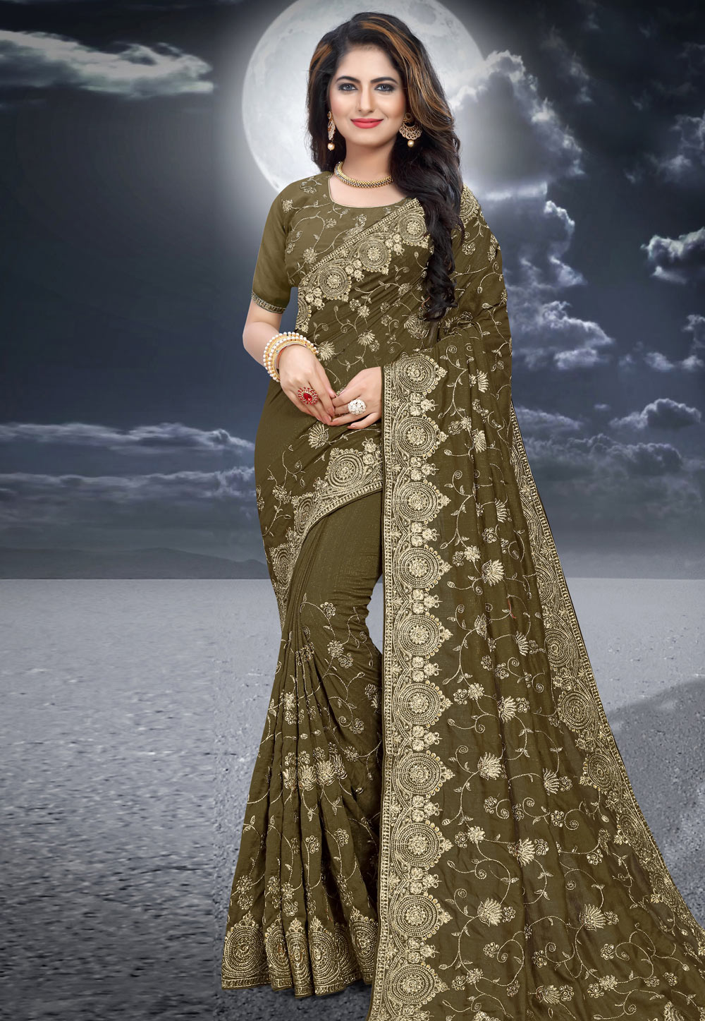 Mehndi Silk Festival Wear Saree 204519