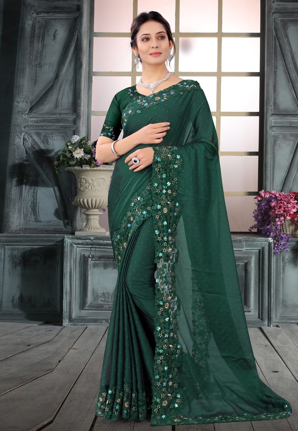 Green Silk Saree With Blouse 234510