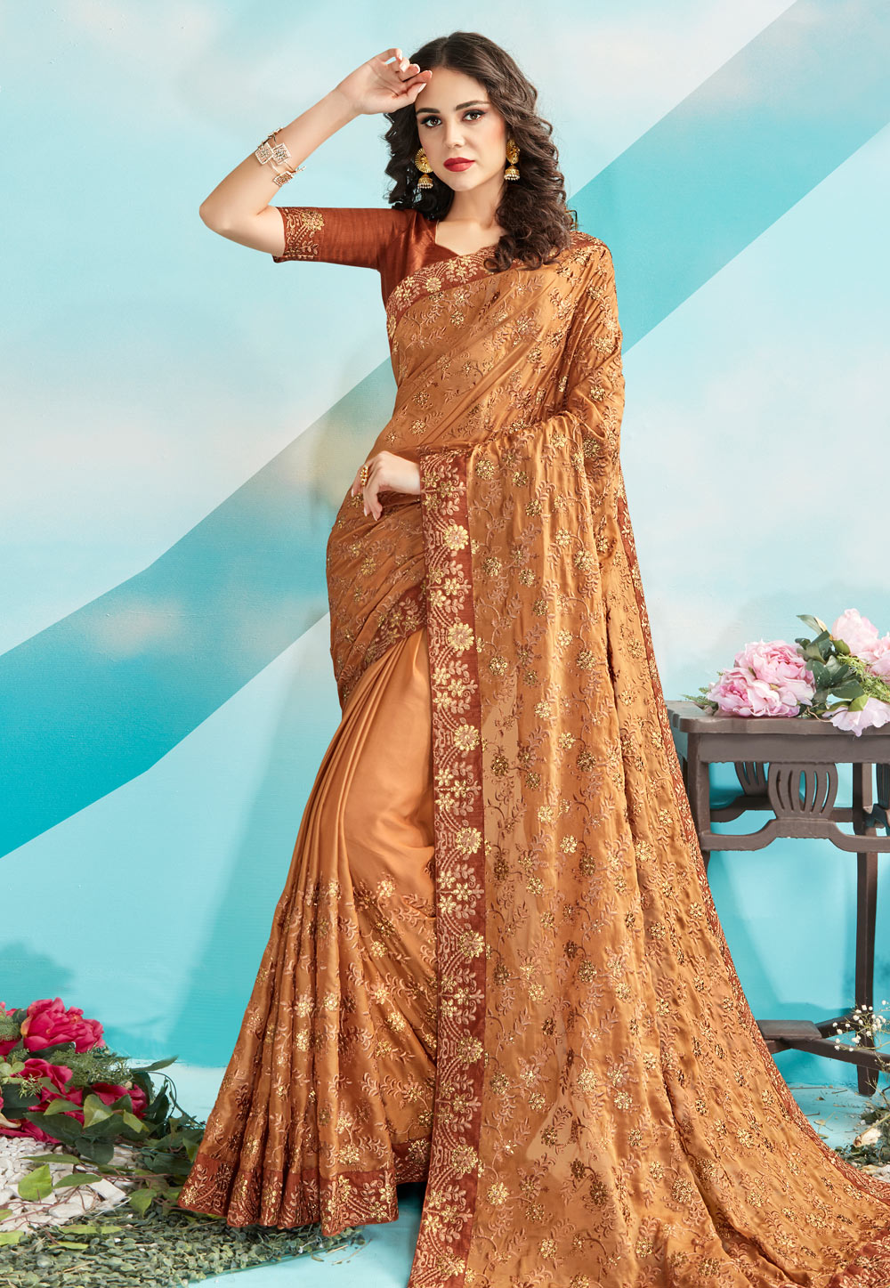 Brown Silk Jacquard Festival Wear Saree 223007