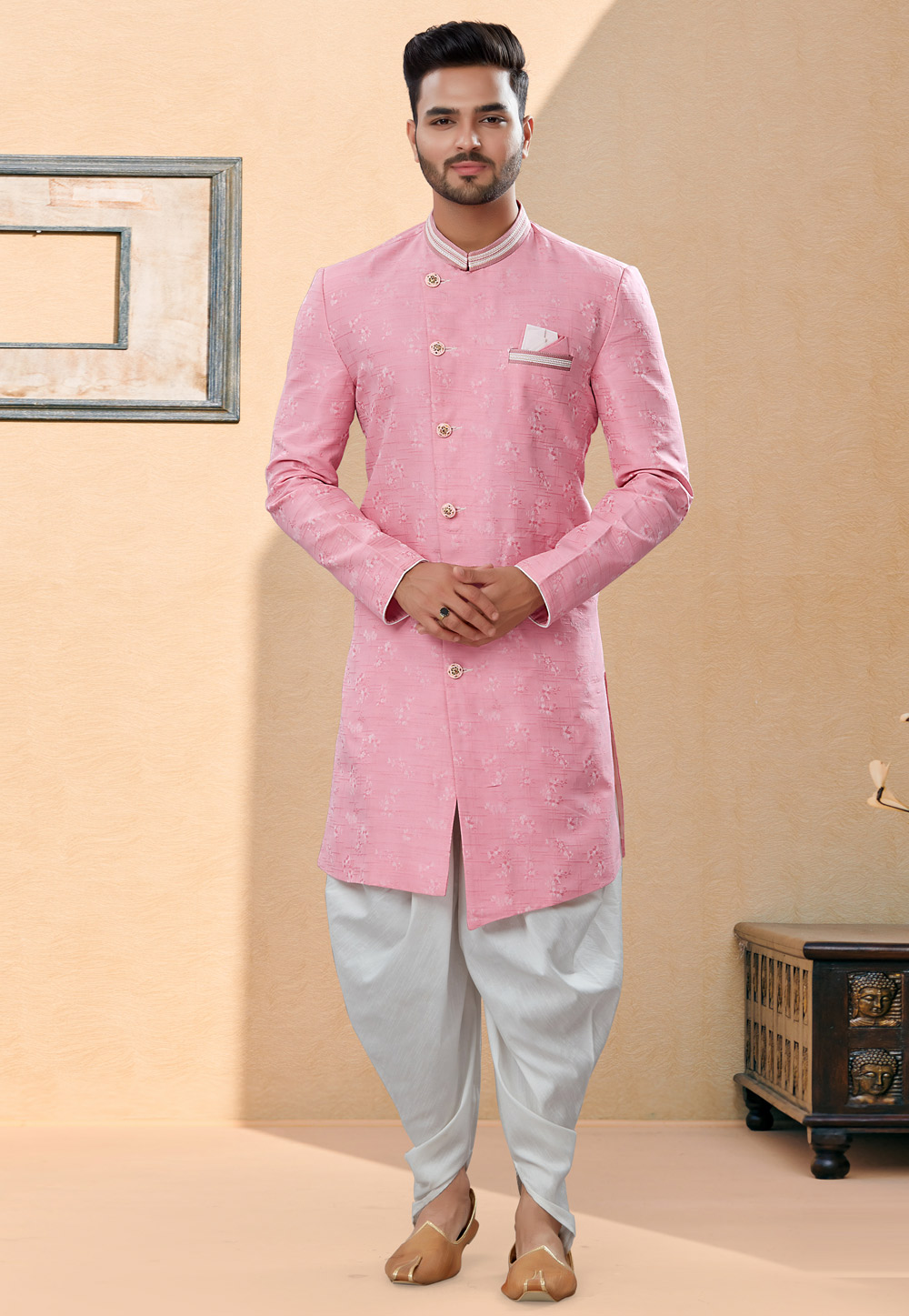Pink Banarasi Jacquard Indo Western Suit 252045