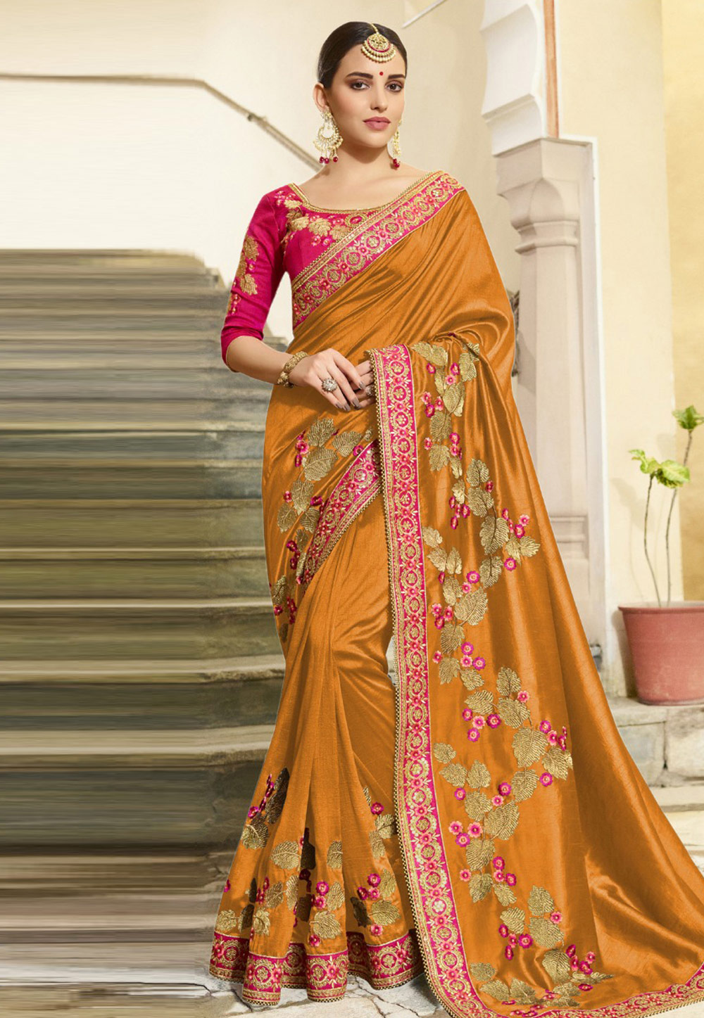 Orange Silk Saree With Blouse 235023
