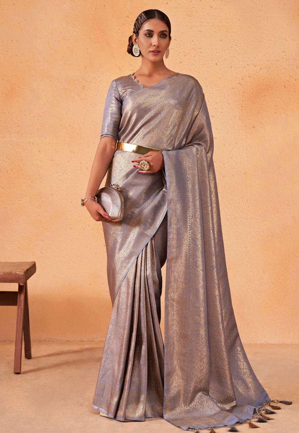 Grey Kanjivaram Silk Saree With Blouse 256950