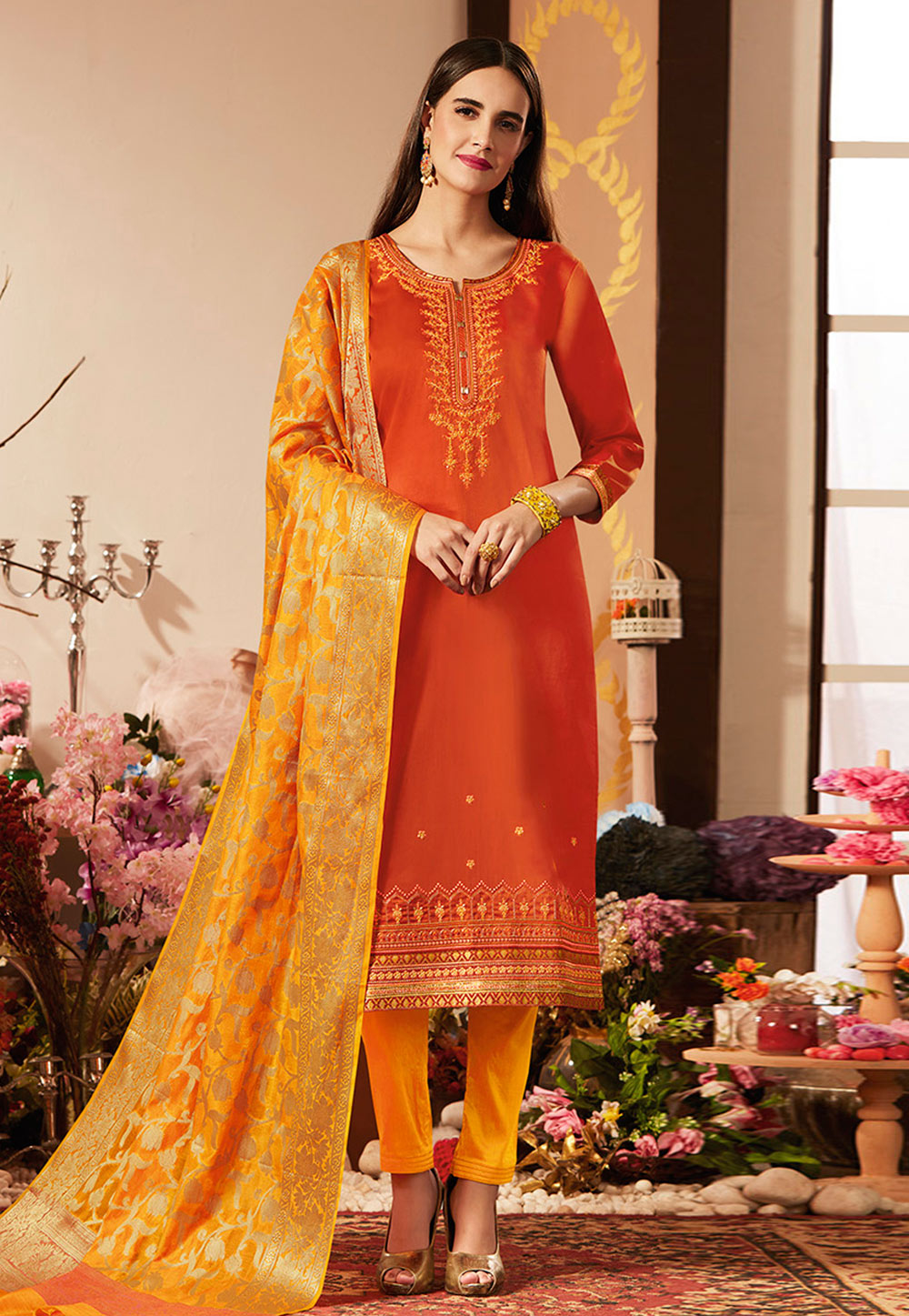Orange Silk Pant Style Suit 162334