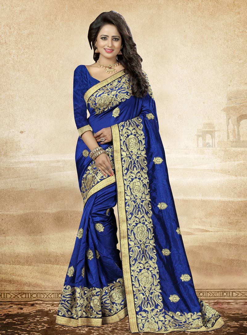 Blue Art Silk Saree With Blouse 88223