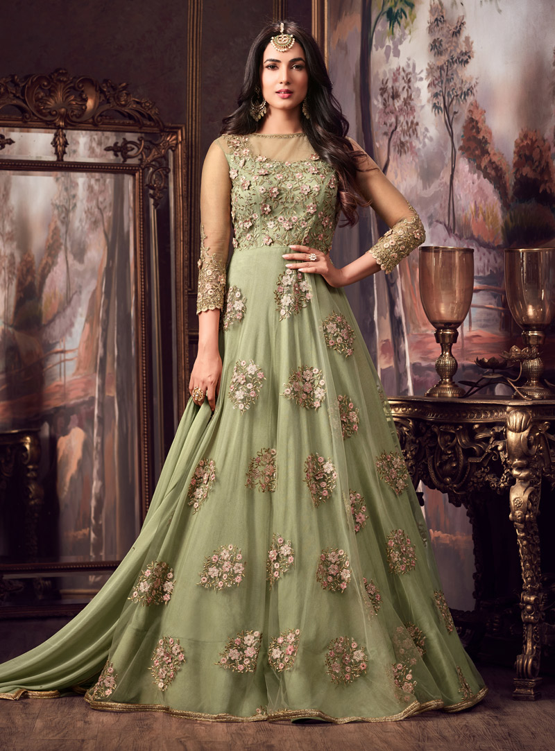 Sonal Chauhan Light Green Net Long Anarkali Suit 130037