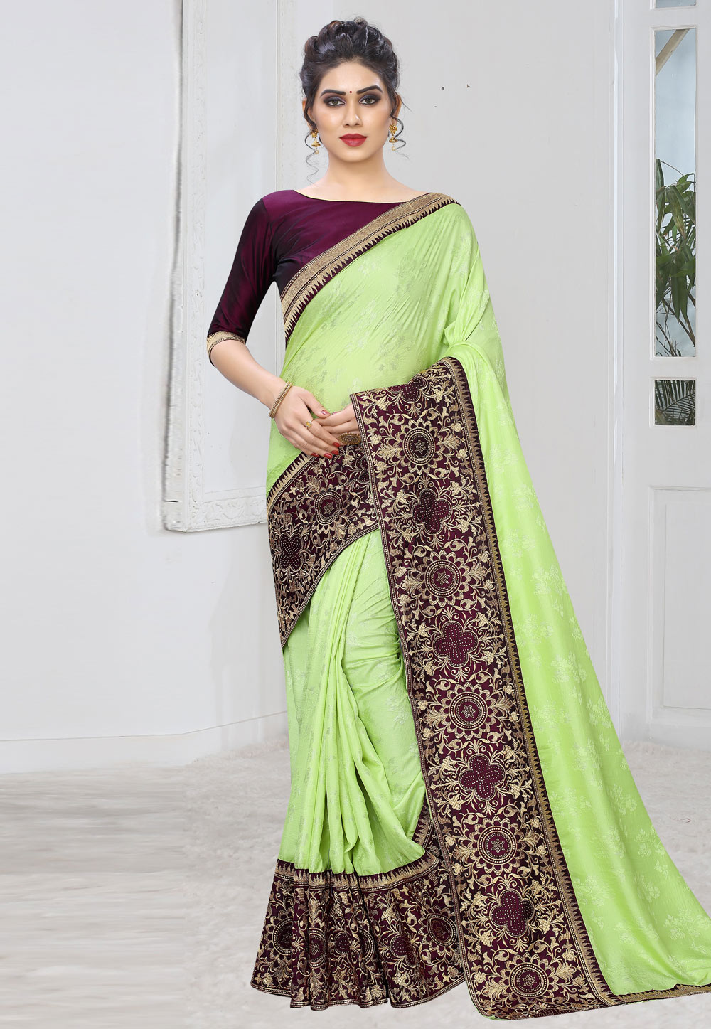 Light Green Silk Jacquard Saree With Blouse 236794