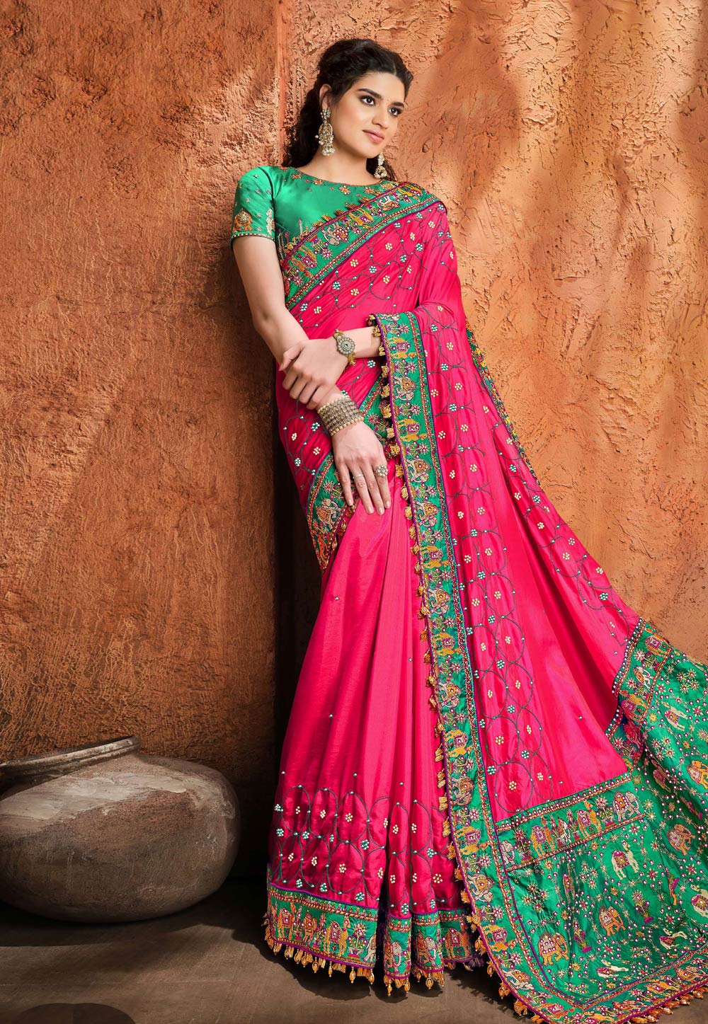 Pink Satin Saree With Blouse 220941