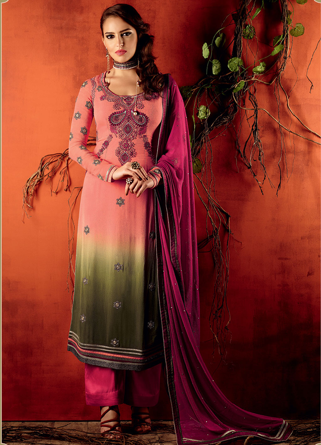 Pink Georgette Pakistani Style Suit 60450