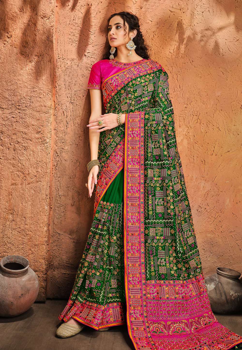 Green Banarasi Silk Saree With Blouse 220943