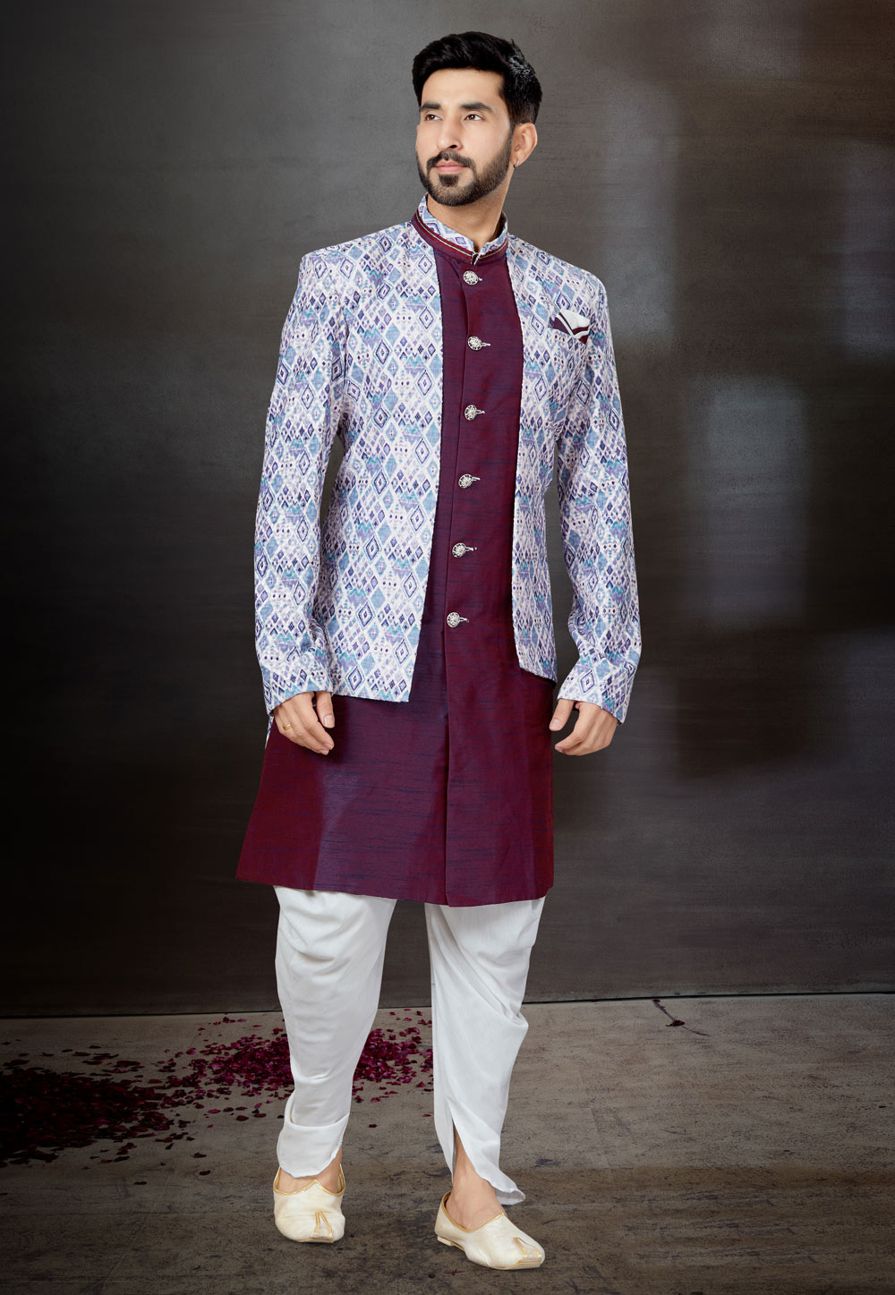 Magenta Silk Indo Western Suit 259303