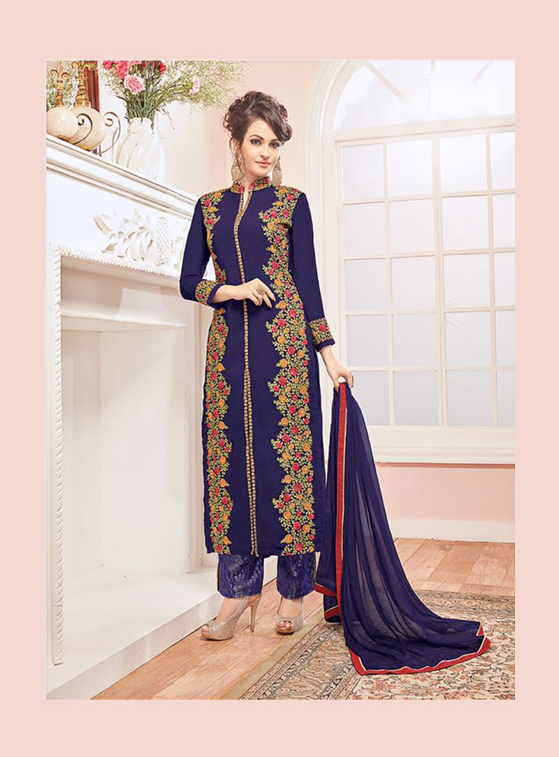 Blue Georgette Pakistani Style Salwar Suit 85126