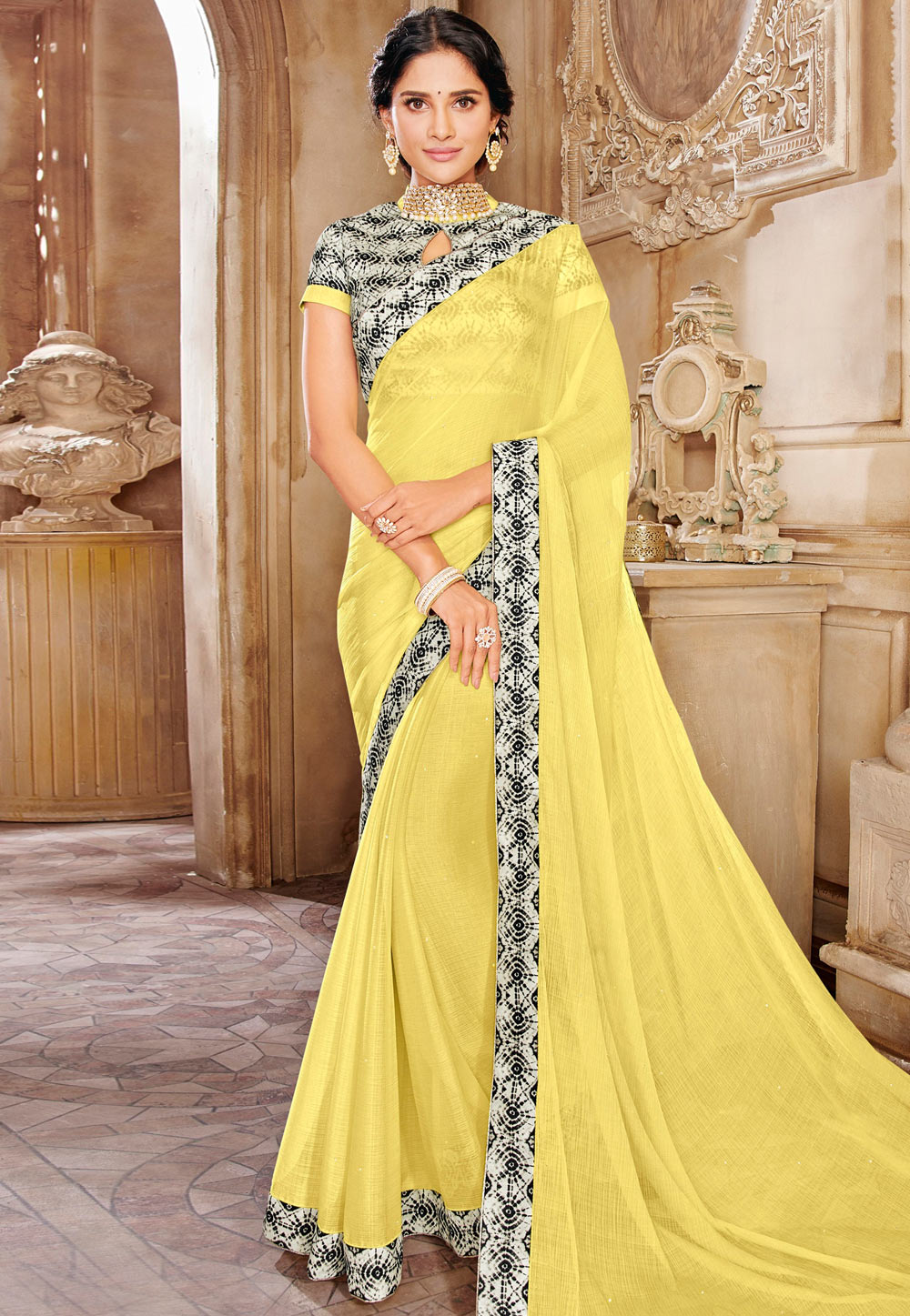 Yellow Chiffon Festival Wear Saree 162545