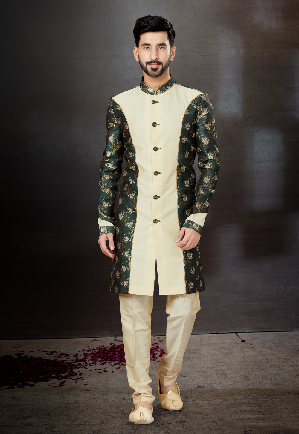 Green Silk Indo Western Suit 259313