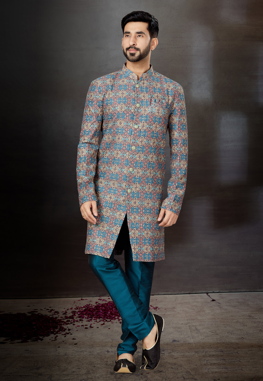 Multicolor Jacquard Indo Western Suit 259317