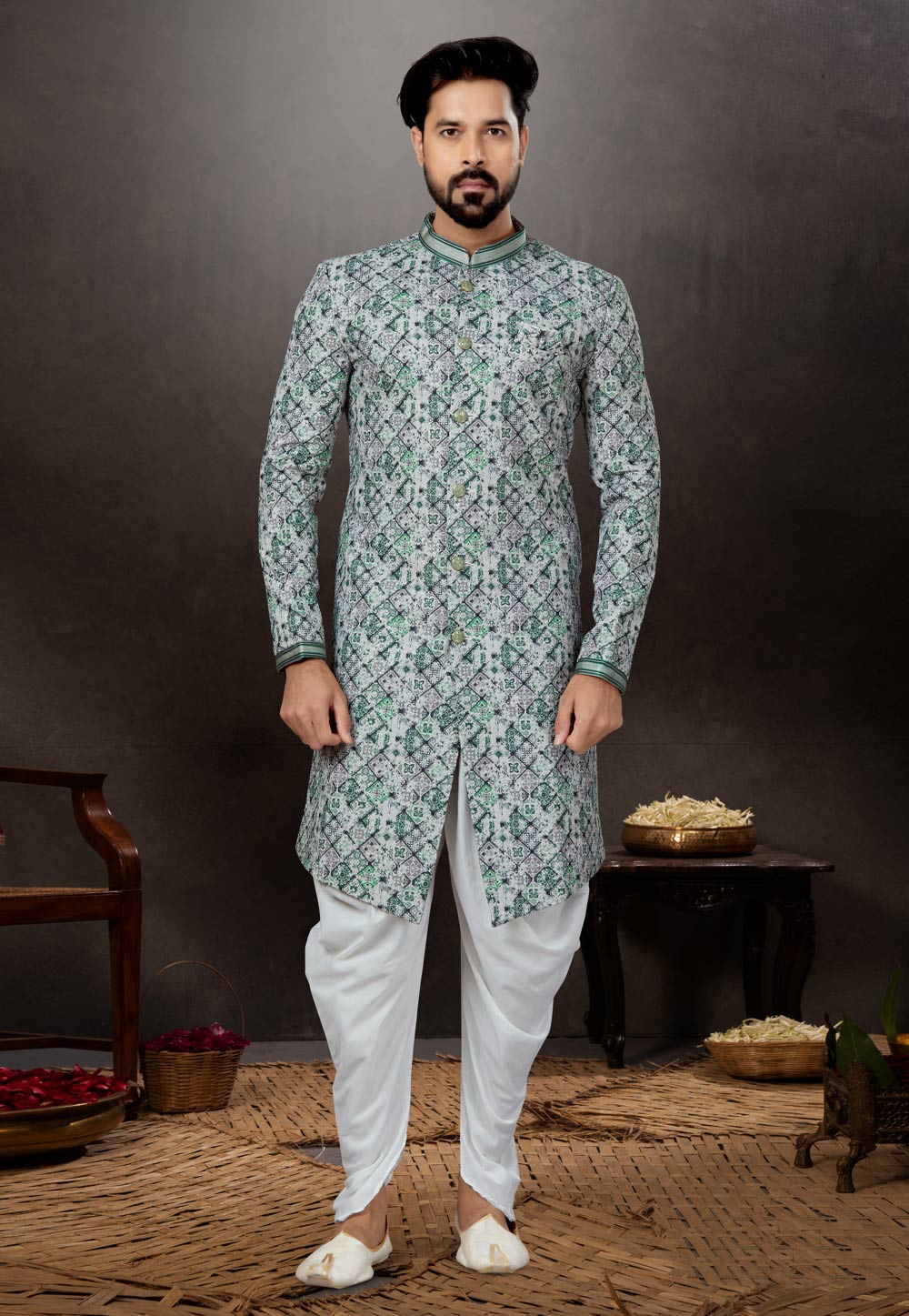 Multicolor Jacquard Indo Western Suit 259318