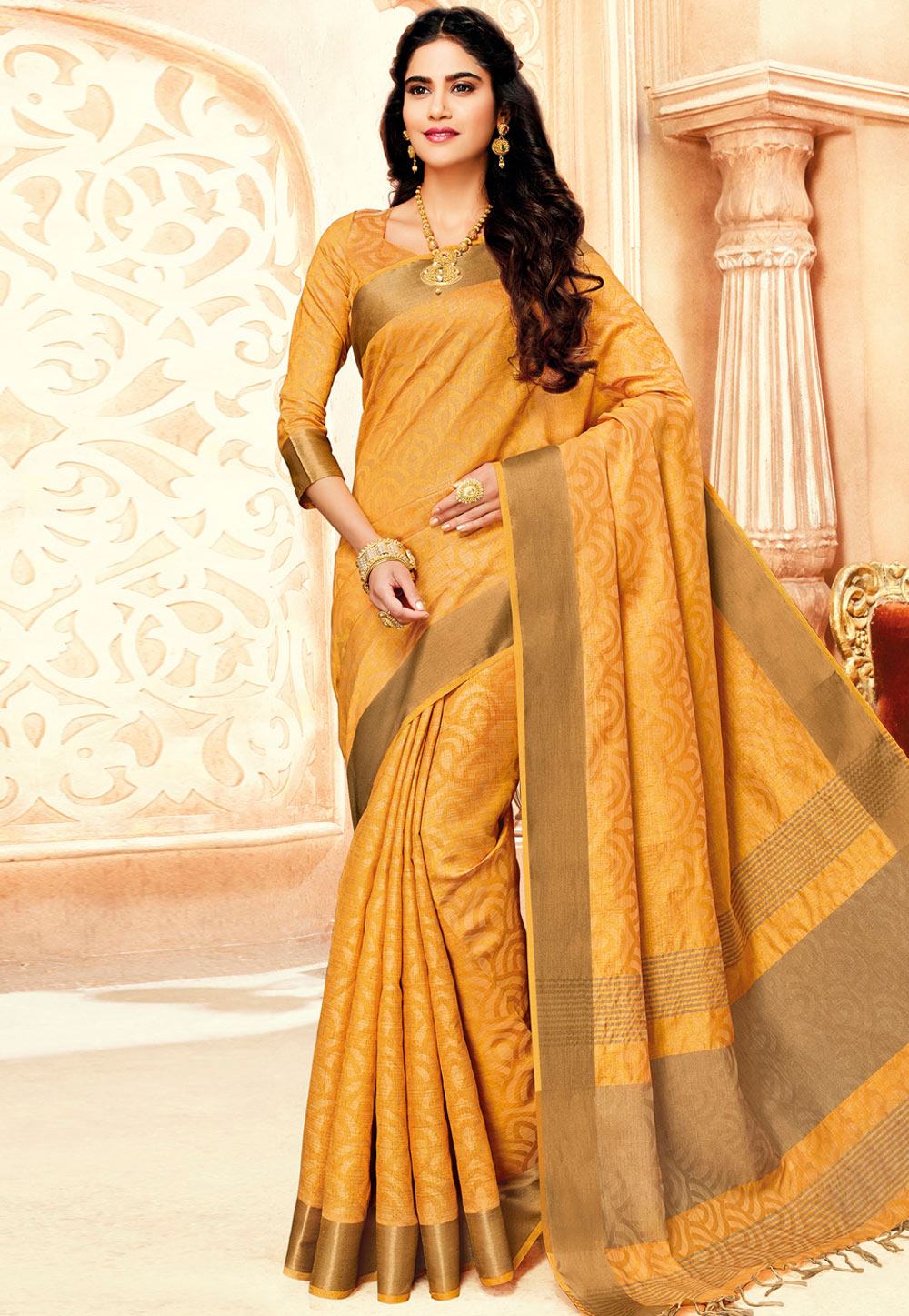 Mustard Silk Festival Wear Saree 162942