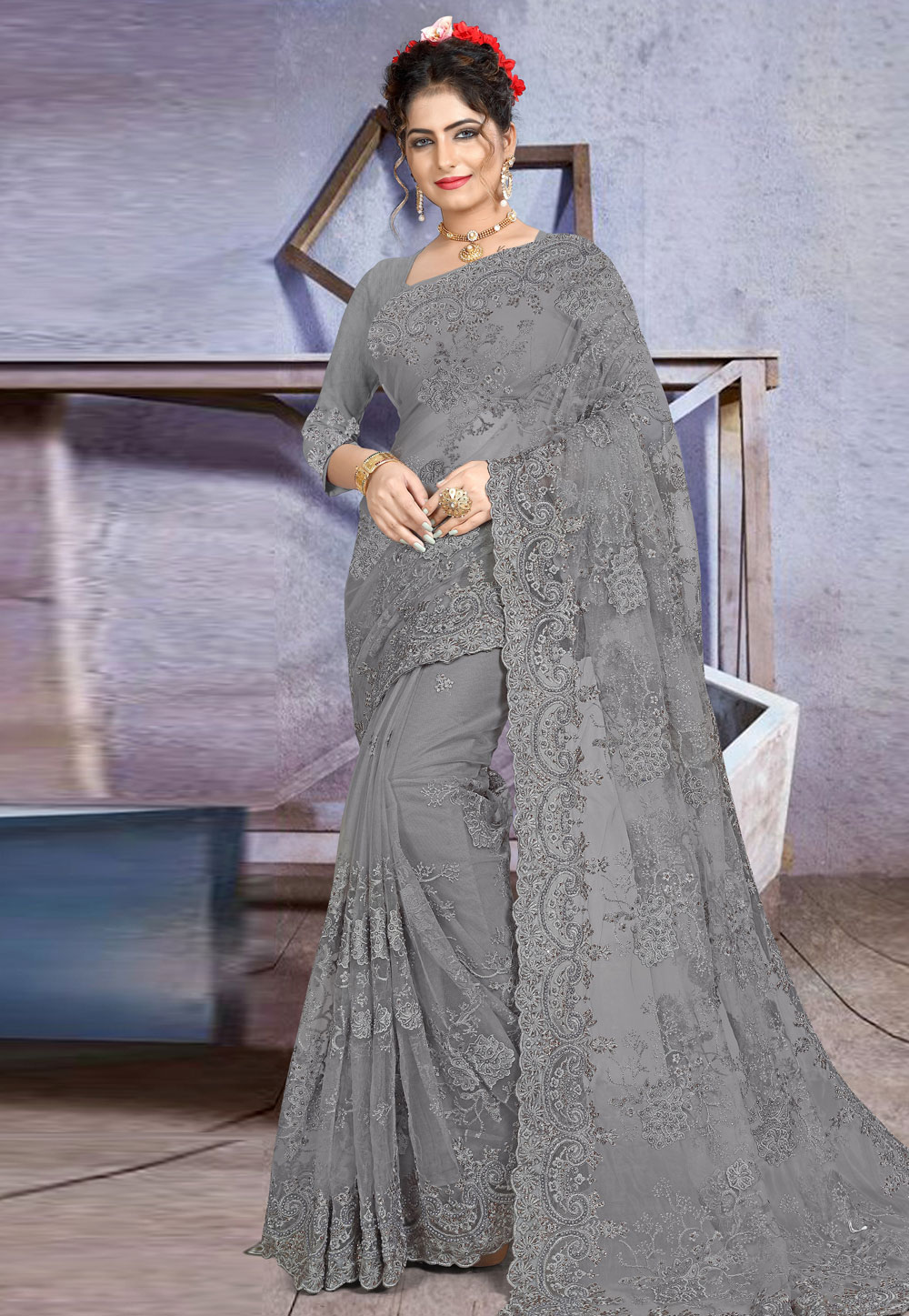 Shop the Hottest Grey Silk Saree Online Now