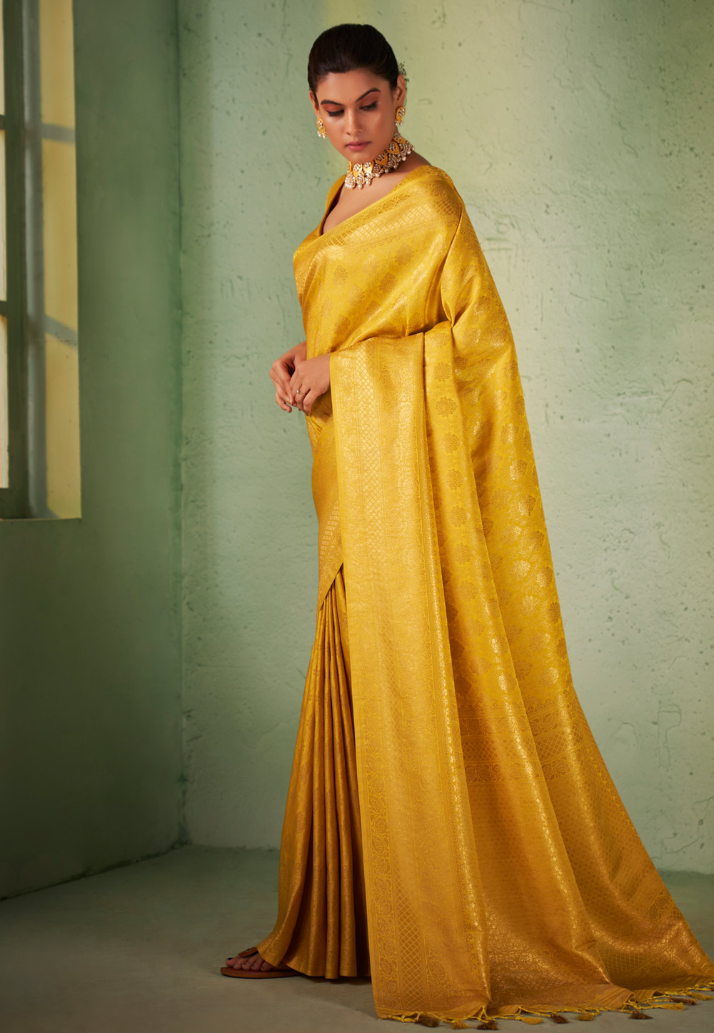 Yellow Kanjivaram Silk Saree With Blouse 256957