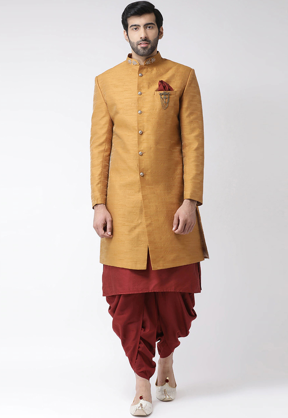 Orange Silk Indo Western Kurta 235185