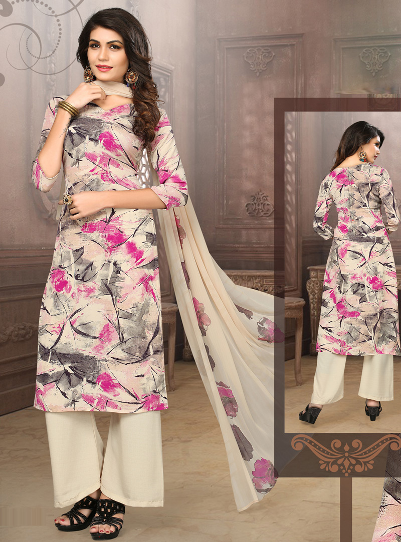 Beige Georgette Palazzo Style Suit 116009