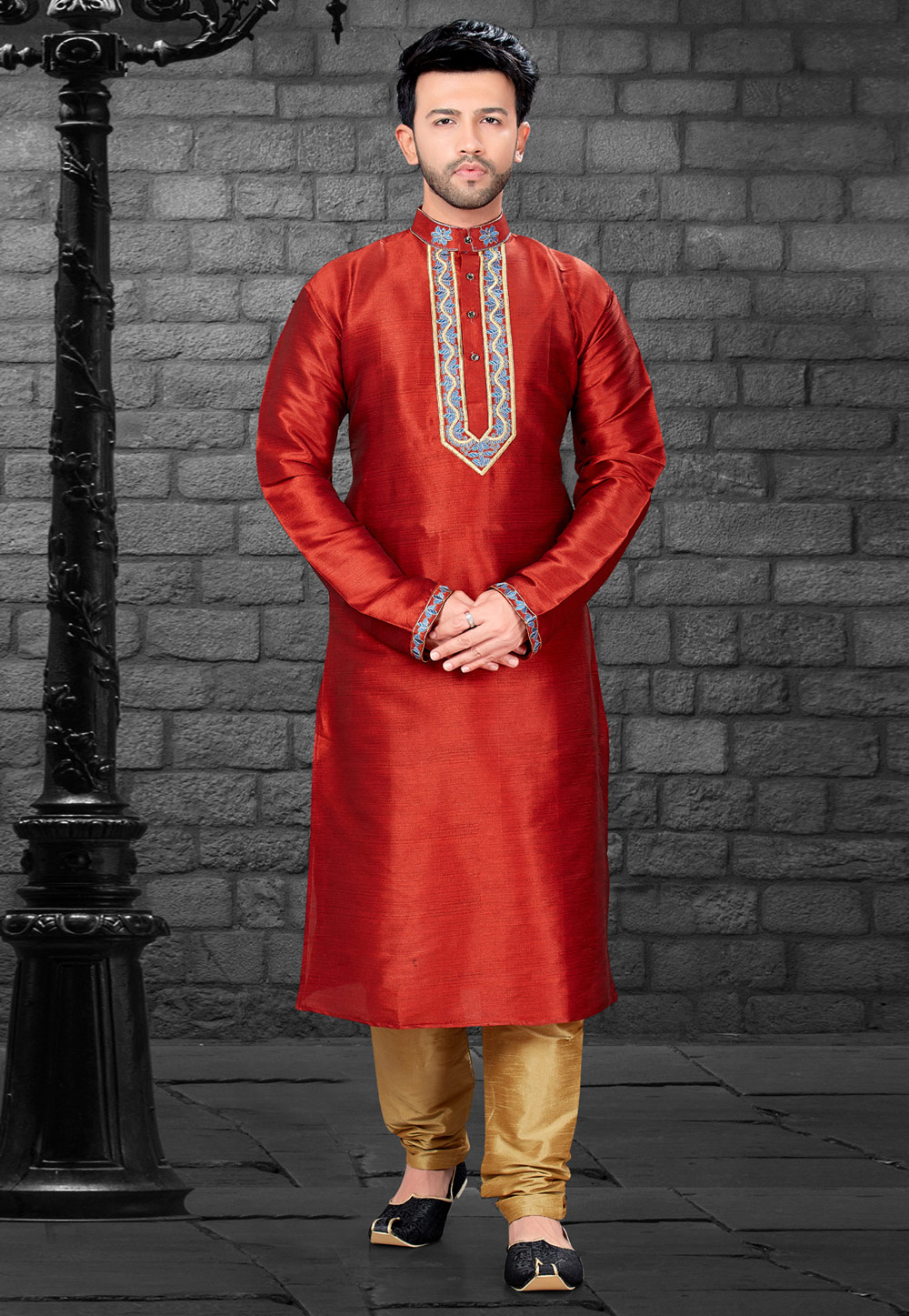 Red Silk Readymade Kurta Pajama 163841