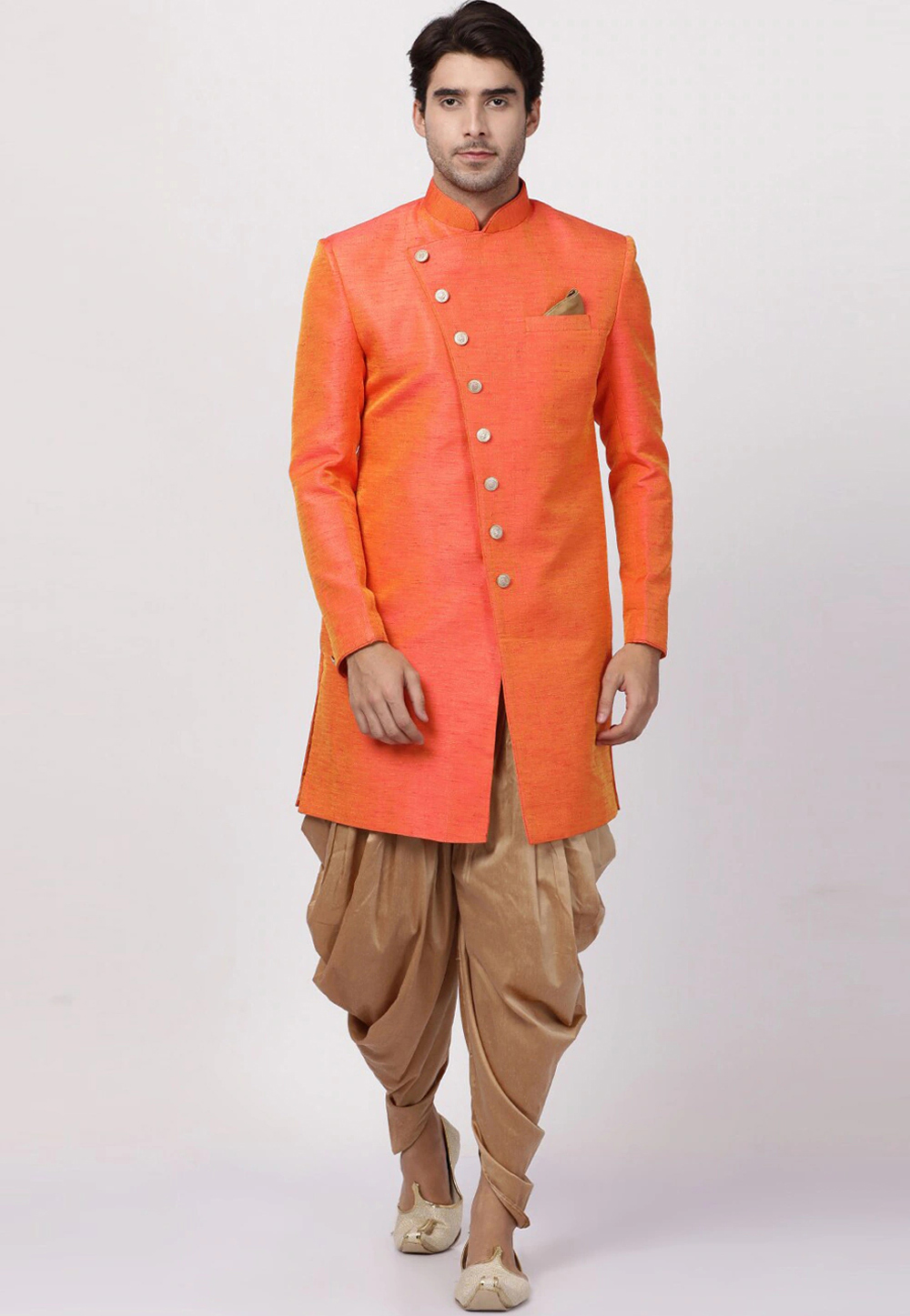 Orange Silk Dhoti Sherwani 235188