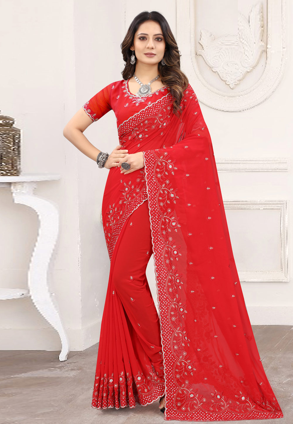 Red Georgette Saree With Blouse 239231
