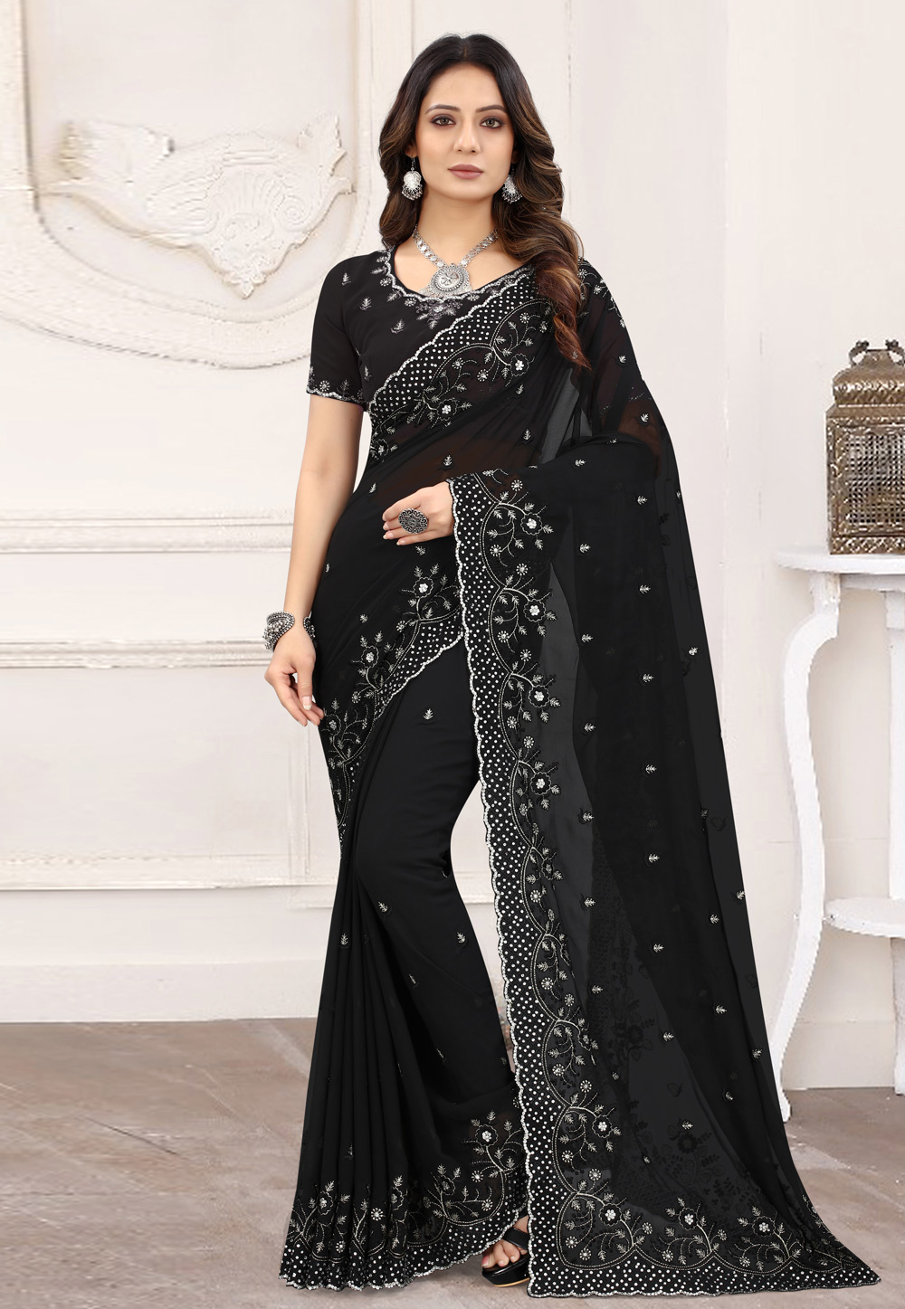 Black Georgette Saree With Blouse 239233