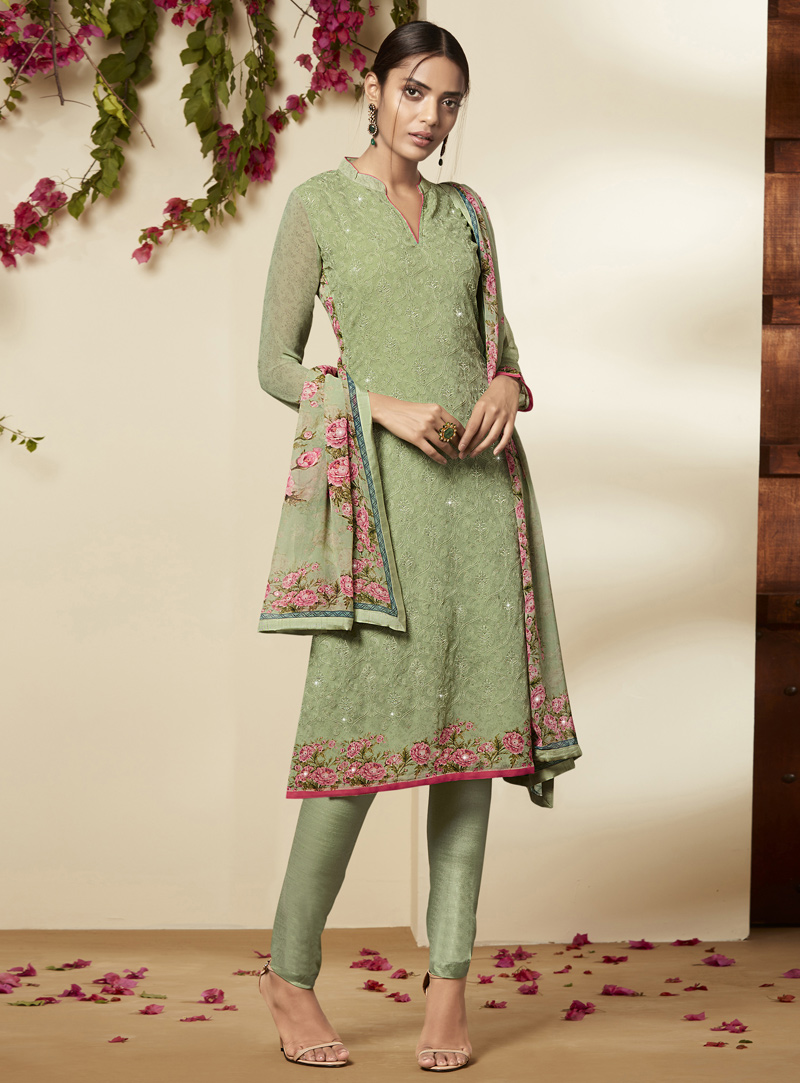 Light Green Georgette Churidar Salwar Suit 116357