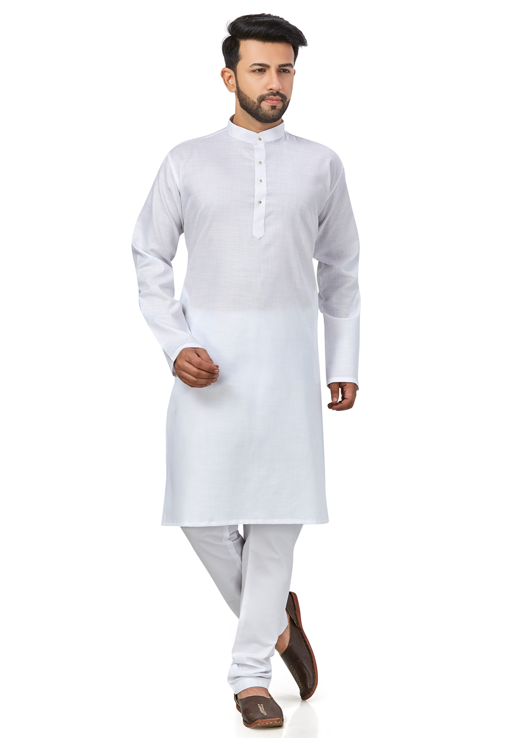 White Cotton Kurta Pajama 243333