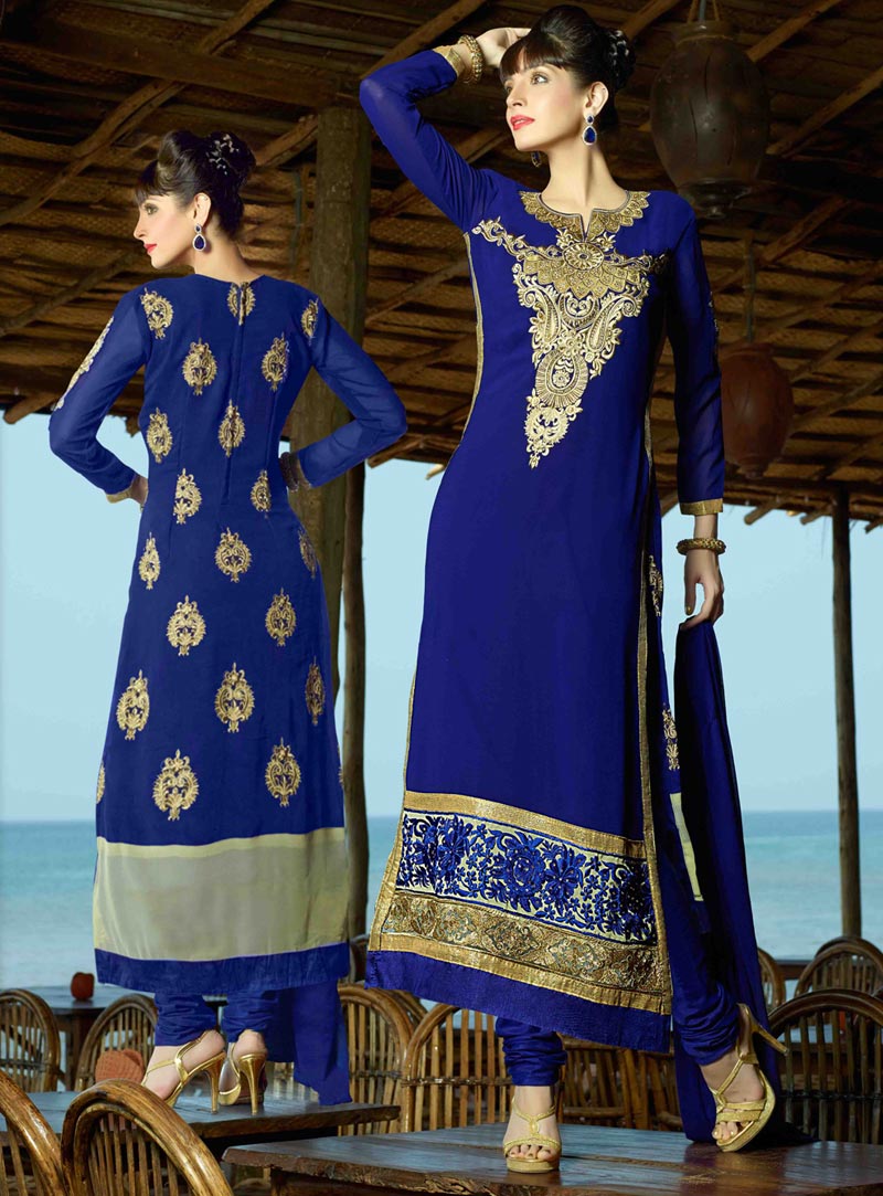 Blue Georgette Pakistani Style Suit 56691