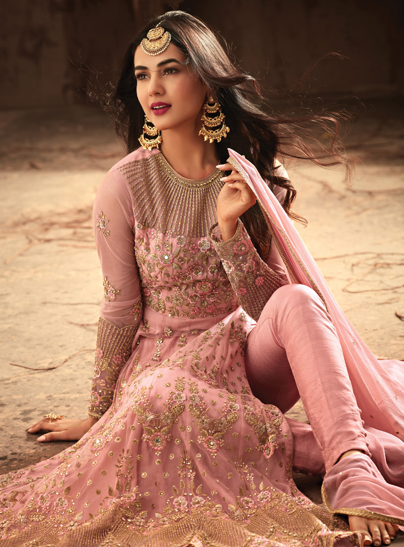 Sonal Chauhan Pink Net Pant Style Suit 133748
