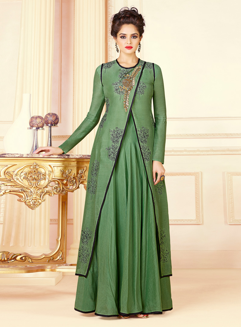 Green Cotton Designer Gown 136680