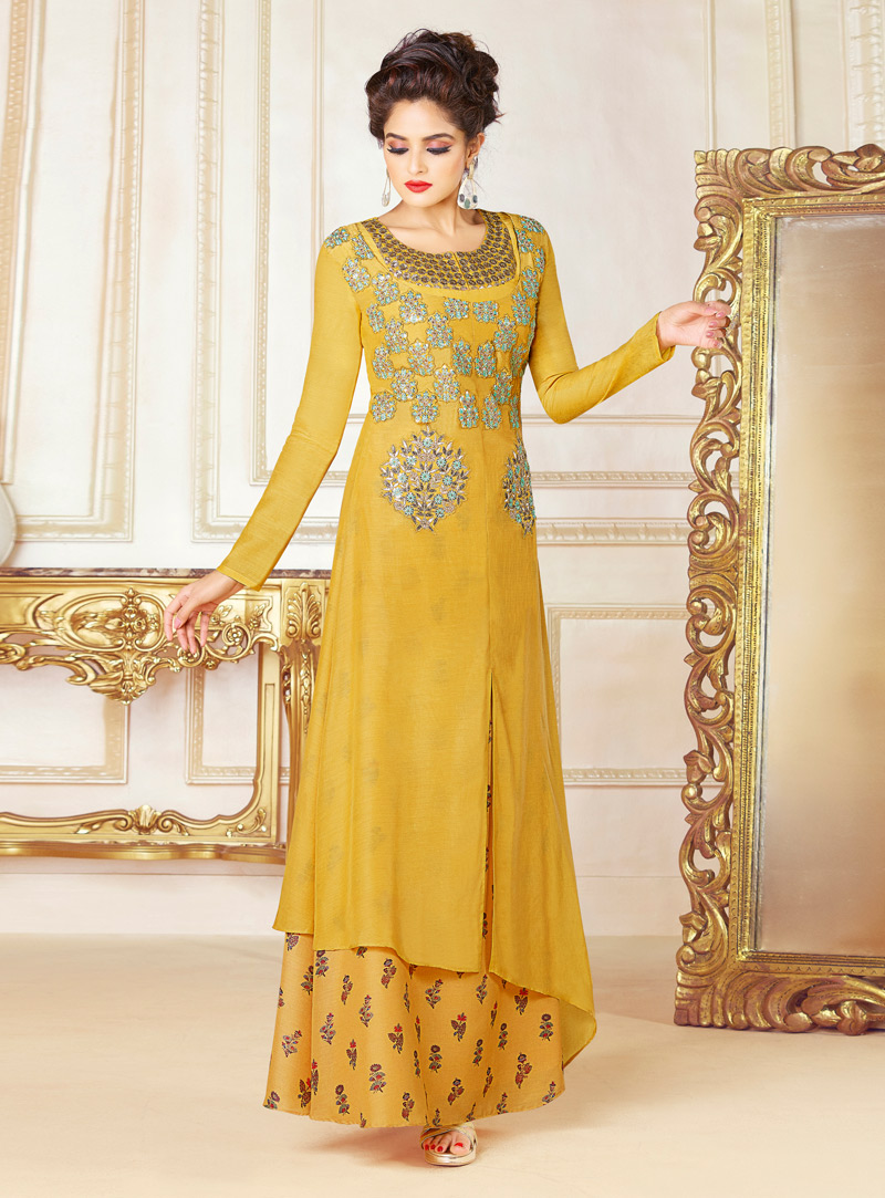 Yellow Cotton Designer Gown 136681