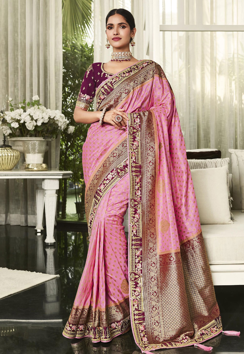 Pink Silk Saree With Blouse 255793