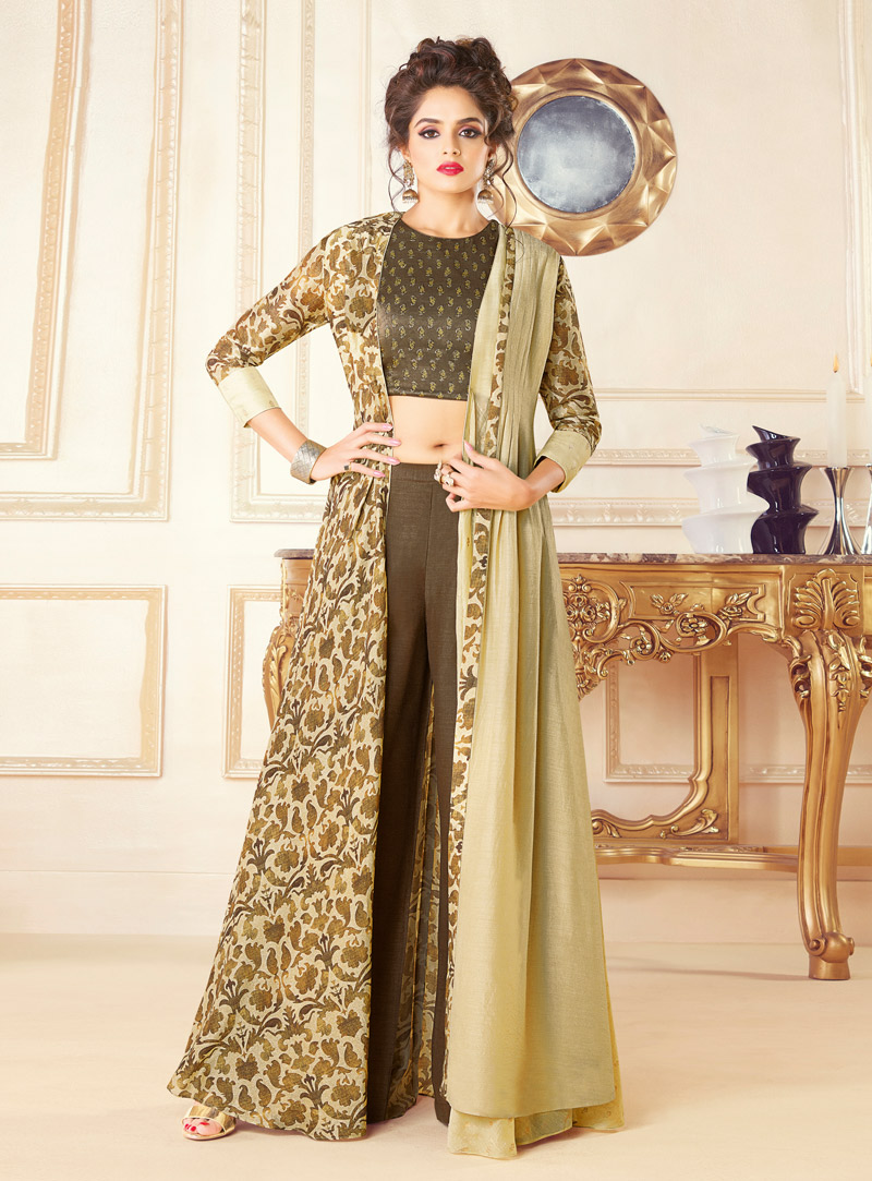 Brown Cotton Palazzo Style Suit 136683