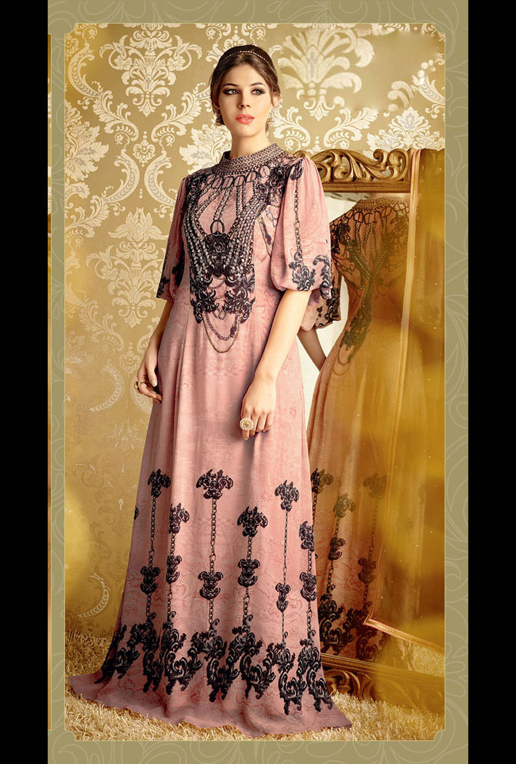 Pink Bemberg Long Designer Suit 61413