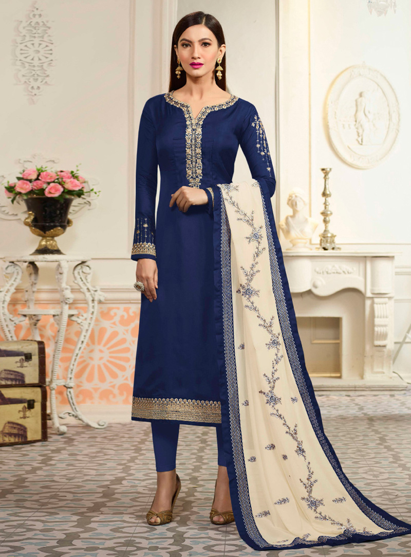 Gauhar Khan Blue Georgette Pant Style Suit 127174