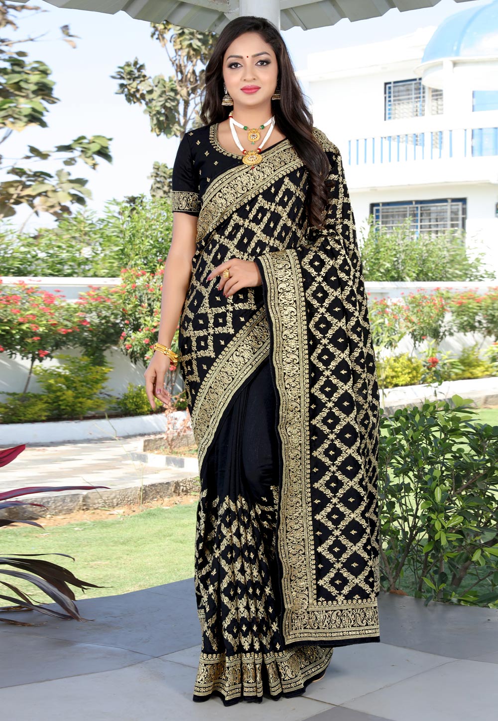 Black Silk Saree With Blouse 240165