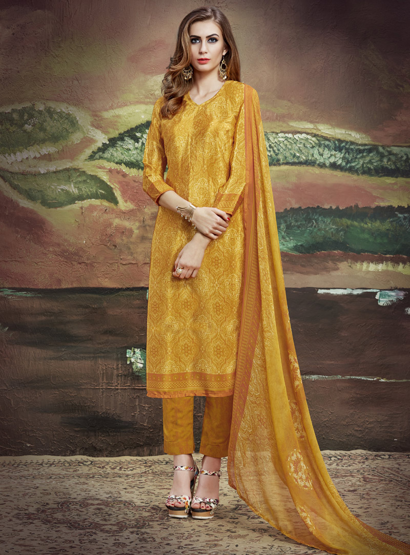 Mustard Crepe Pant Style Suit 117342