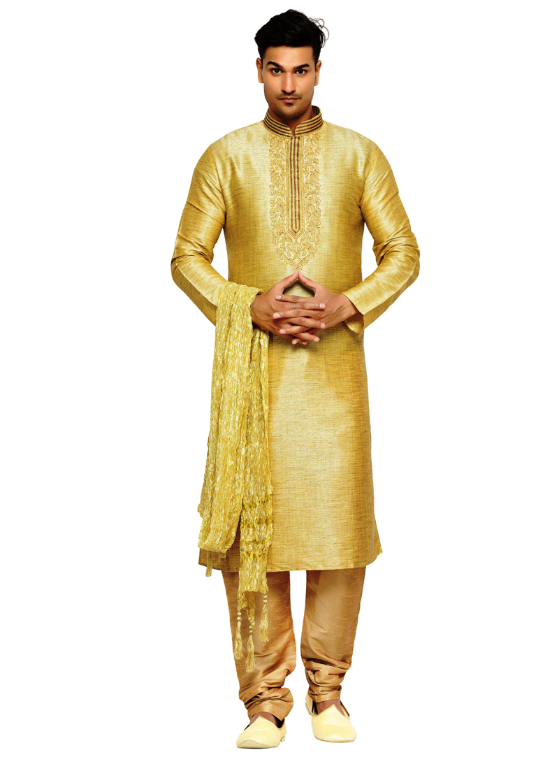 Golden Silk Readymade Kurta Pajama 117359