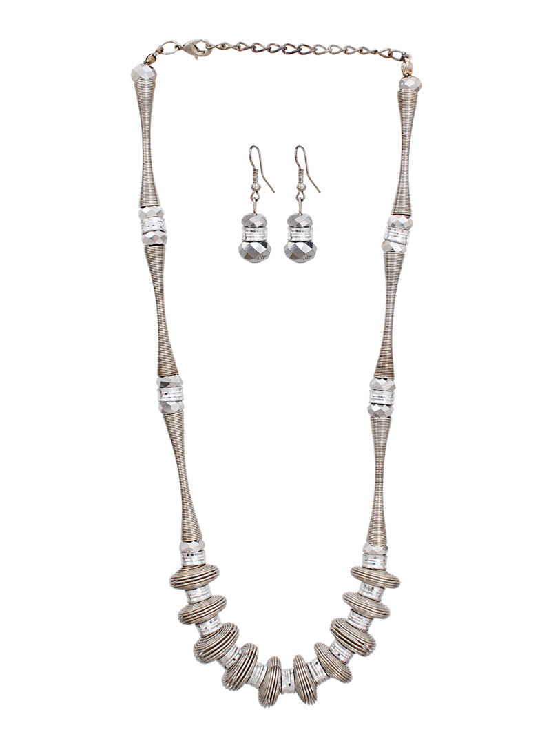 Oxidize Silver Alloy Crystal Stones Necklace With Earrings 103596