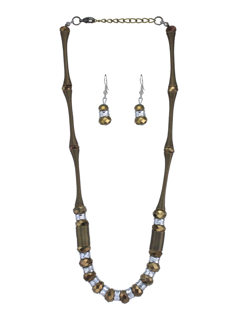Oxidize Alloy Crystal Stones Necklace With Earrings 103599