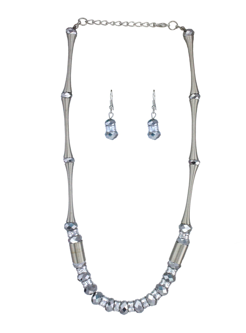Oxidize Alloy Crystal Stones Necklace With Earrings 103600
