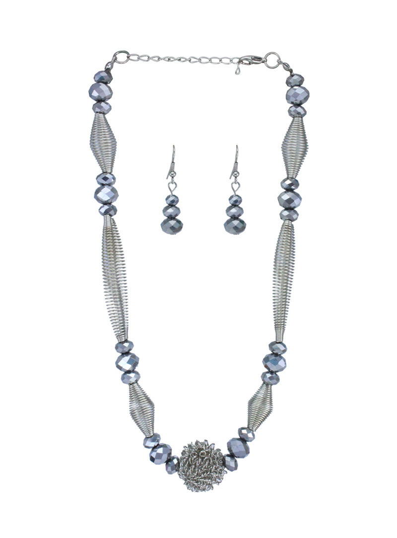Oxidize Alloy Crystal Stones Necklace With Earrings 103604